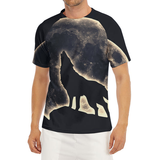 Full Moon Howling Wolf Print Men's Short Sleeve Rash Guard