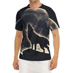 Full Moon Howling Wolf Print Men's Short Sleeve Rash Guard