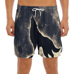Full Moon Howling Wolf Print Men's Split Running Shorts