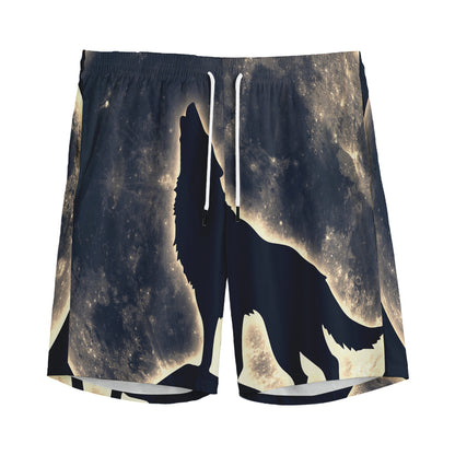 Full Moon Howling Wolf Print Men's Sports Shorts