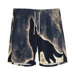 Full Moon Howling Wolf Print Men's Sports Shorts