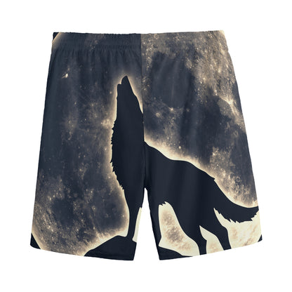 Full Moon Howling Wolf Print Men's Sports Shorts