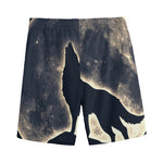 Full Moon Howling Wolf Print Men's Sports Shorts