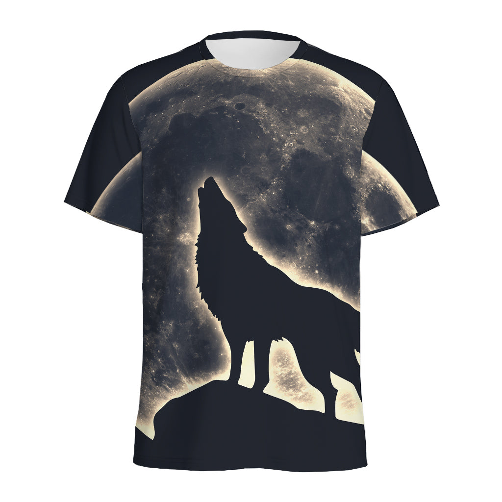 Full Moon Howling Wolf Print Men's Sports T-Shirt