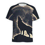 Full Moon Howling Wolf Print Men's Sports T-Shirt