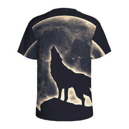 Full Moon Howling Wolf Print Men's Sports T-Shirt
