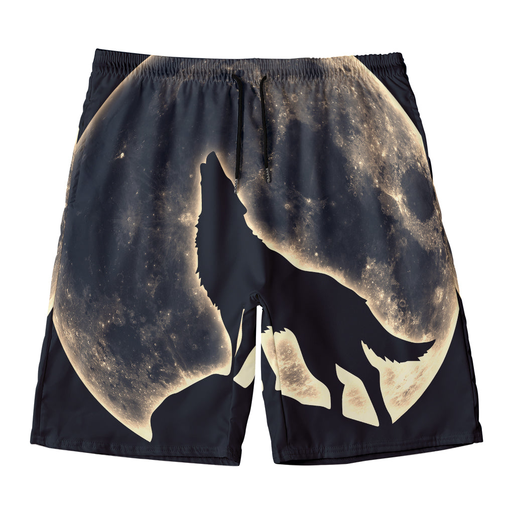Full Moon Howling Wolf Print Men's Swim Trunks