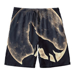 Full Moon Howling Wolf Print Men's Swim Trunks