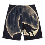 Full Moon Howling Wolf Print Men's Swim Trunks