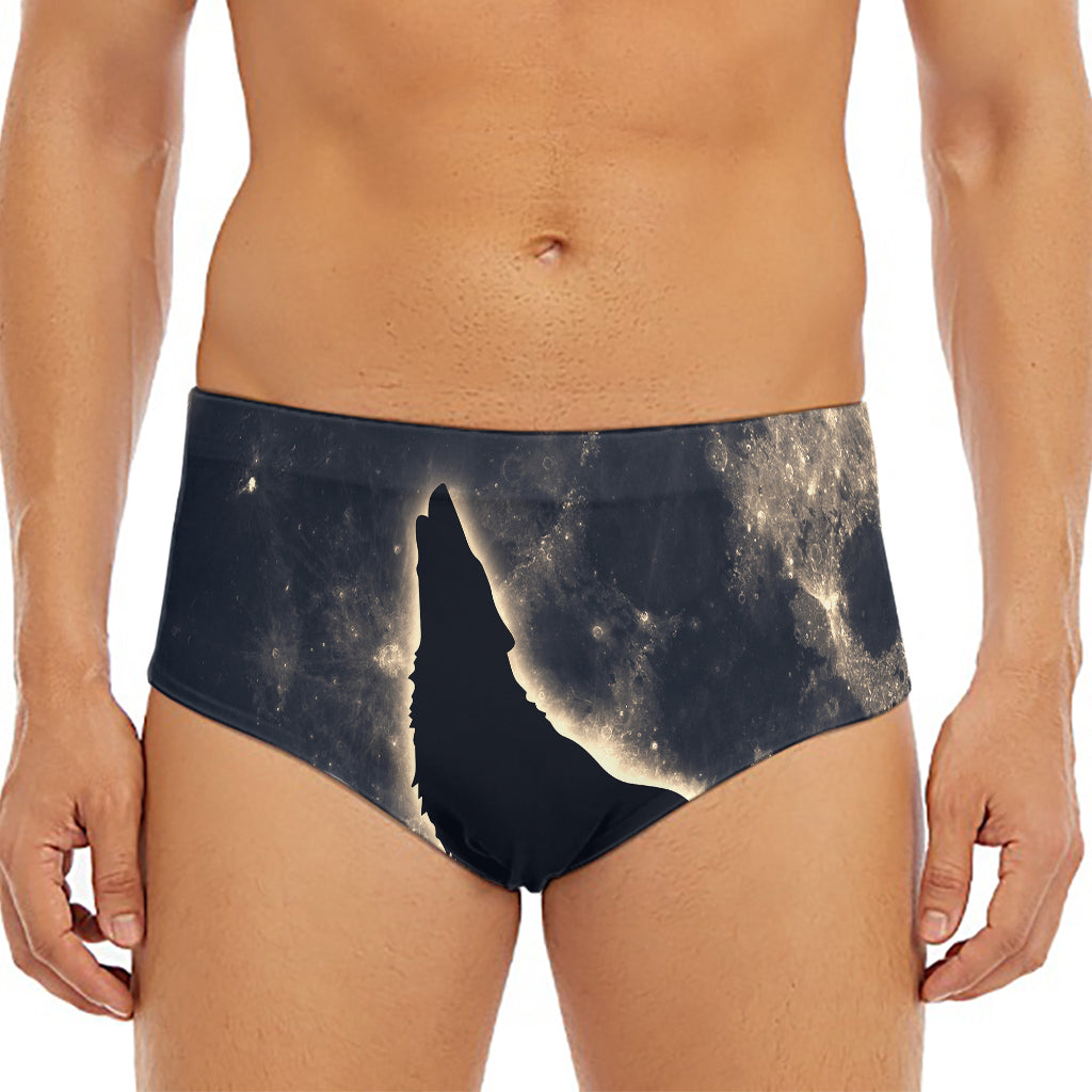 Full Moon Howling Wolf Print Men's Triangle Swim Briefs