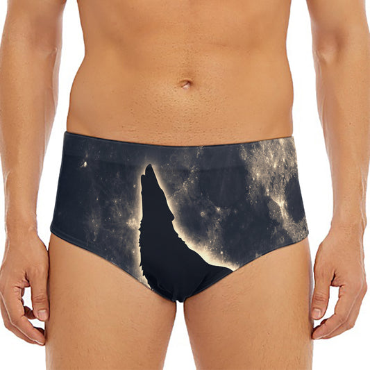 Full Moon Howling Wolf Print Men's Triangle Swim Briefs