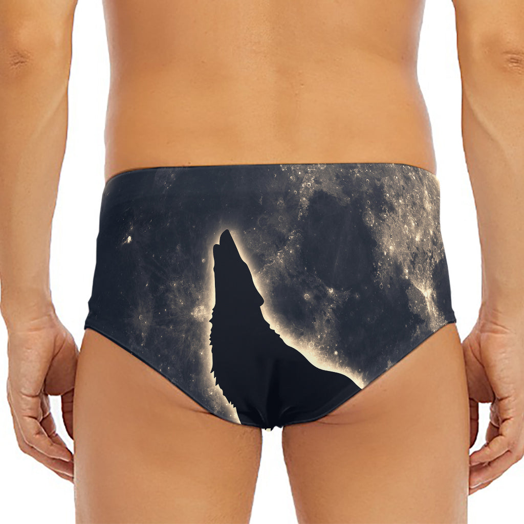 Full Moon Howling Wolf Print Men's Triangle Swim Briefs