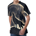 Full Moon Howling Wolf Print Men's Velvet T-Shirt
