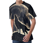 Full Moon Howling Wolf Print Men's Velvet T-Shirt