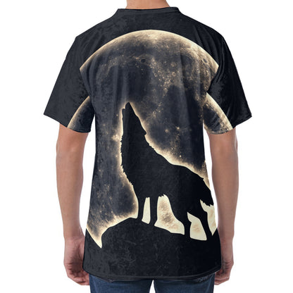 Full Moon Howling Wolf Print Men's Velvet T-Shirt