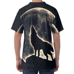 Full Moon Howling Wolf Print Men's Velvet T-Shirt