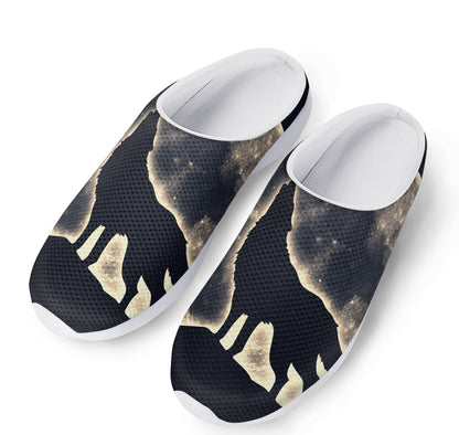 Full Moon Howling Wolf Print Mesh Casual Shoes
