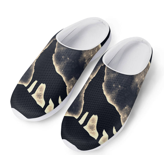 Full Moon Howling Wolf Print Mesh Casual Shoes
