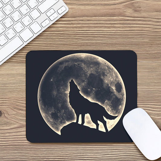 Full Moon Howling Wolf Print Mouse Pad