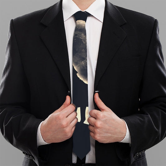 Full Moon Howling Wolf Print Necktie