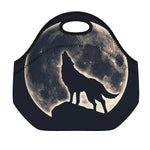 Full Moon Howling Wolf Print Neoprene Lunch Bag