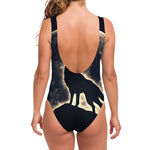 Full Moon Howling Wolf Print One Piece Swimsuit