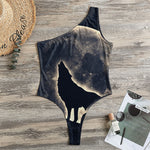 Full Moon Howling Wolf Print One Shoulder Bodysuit
