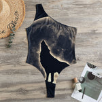 Full Moon Howling Wolf Print One Shoulder Bodysuit