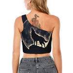 Full Moon Howling Wolf Print One Shoulder Crop Top