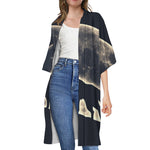 Full Moon Howling Wolf Print Open Front Beach Cover Up