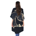 Full Moon Howling Wolf Print Open Front Beach Cover Up