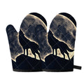 Full Moon Howling Wolf Print Oven Mitts