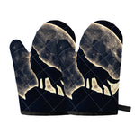 Full Moon Howling Wolf Print Oven Mitts