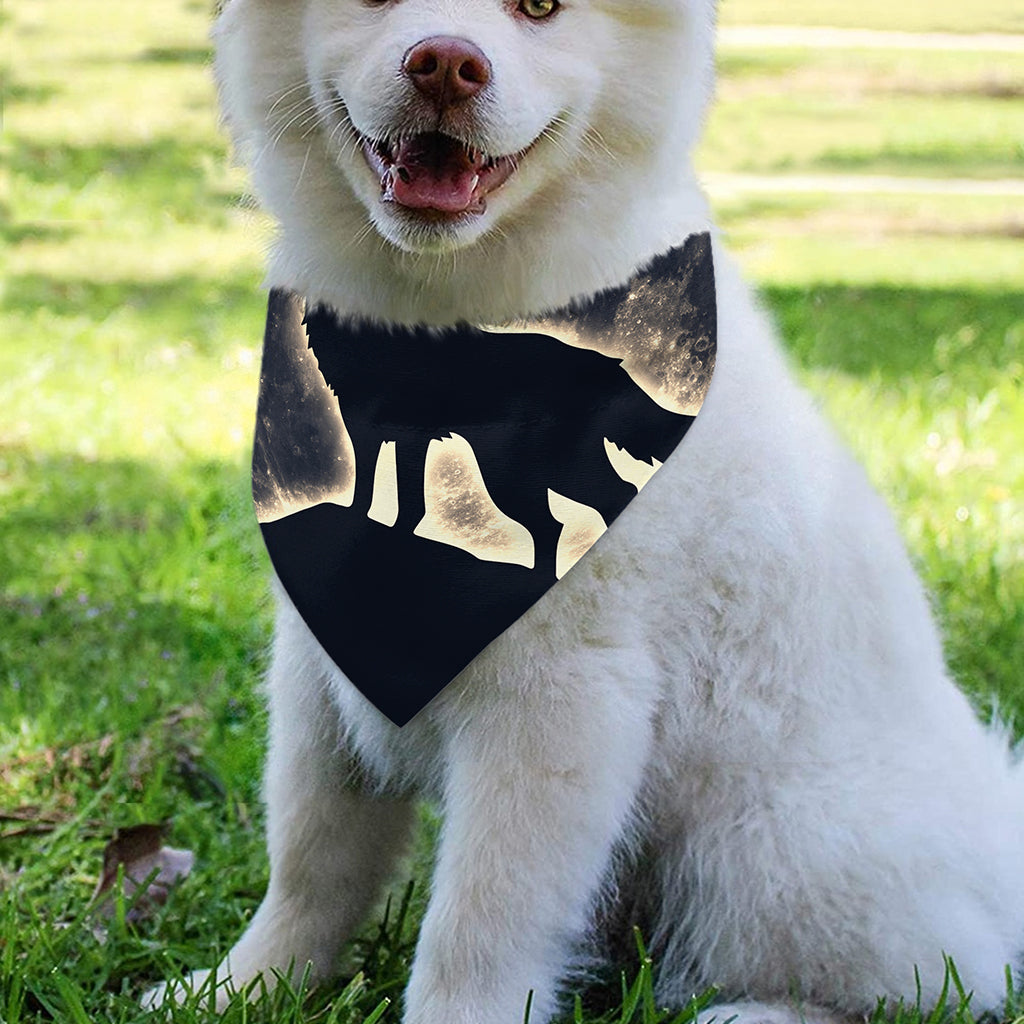 Full Moon Howling Wolf Print Over The Collar Dog Bandana