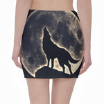 Full Moon Howling Wolf Print Pencil Mini Skirt
