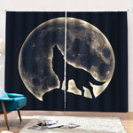 Full Moon Howling Wolf Print Pencil Pleat Curtains