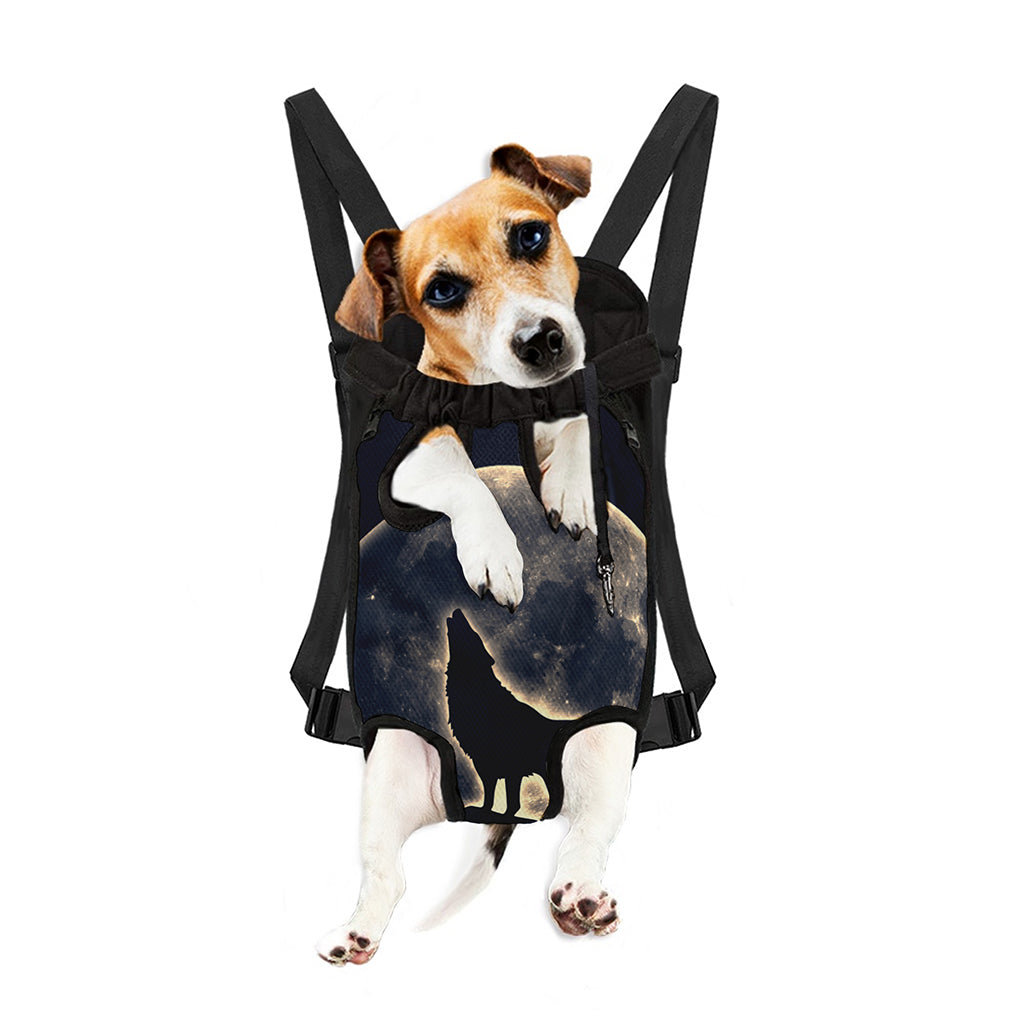 Full Moon Howling Wolf Print Pet Carrier Backpack