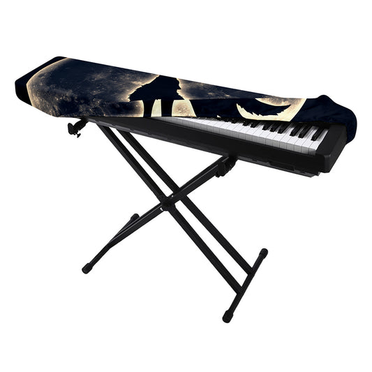 Full Moon Howling Wolf Print Piano Keyboard Cover