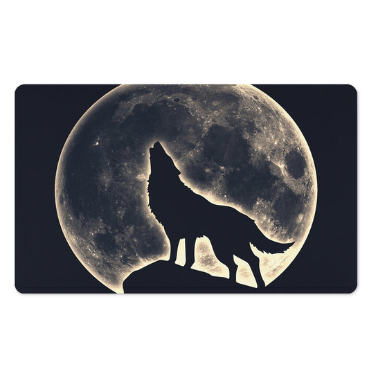 Full Moon Howling Wolf Print Polyester Doormat