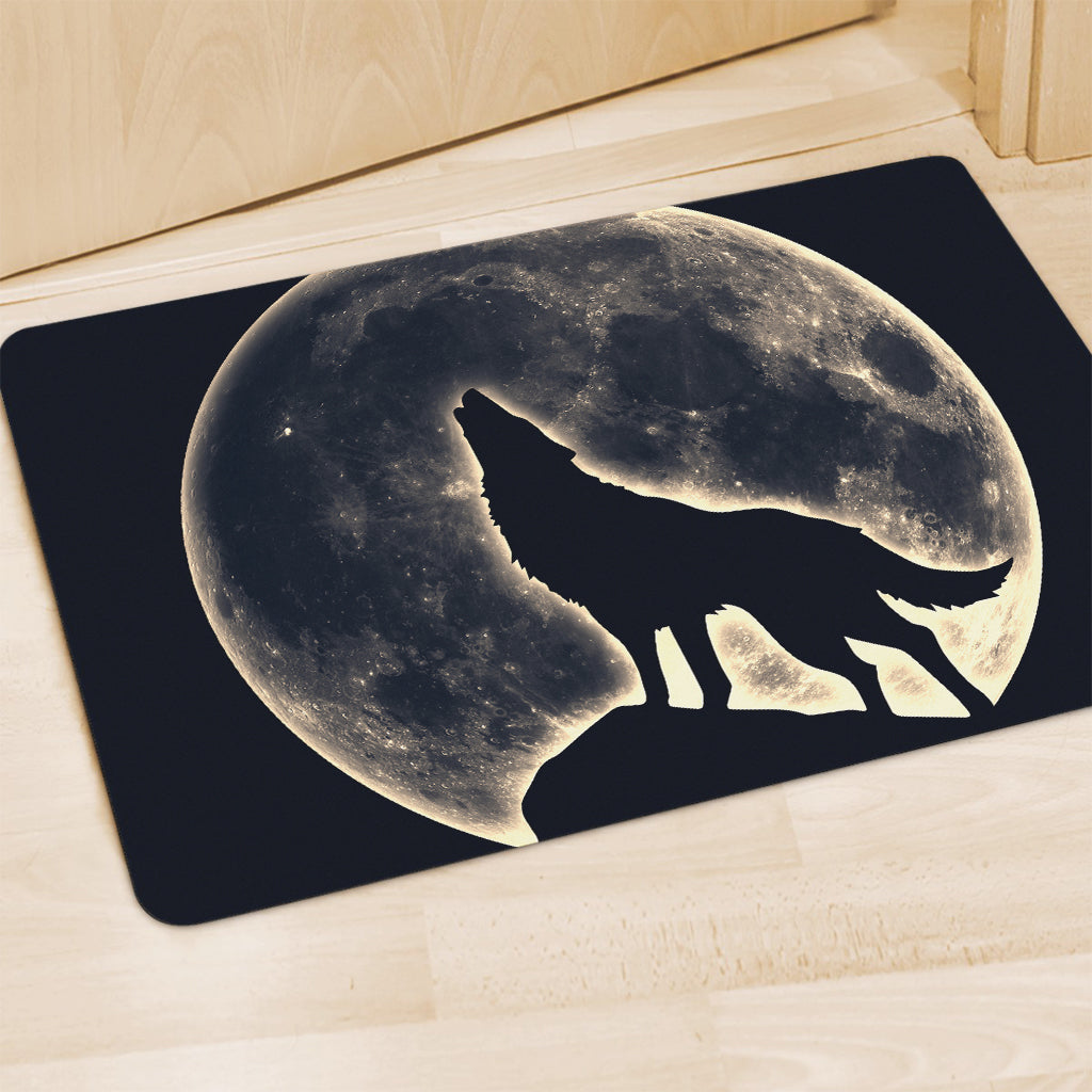Full Moon Howling Wolf Print Polyester Doormat