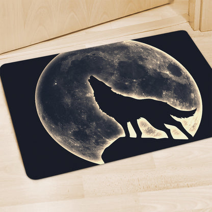 Full Moon Howling Wolf Print Polyester Doormat