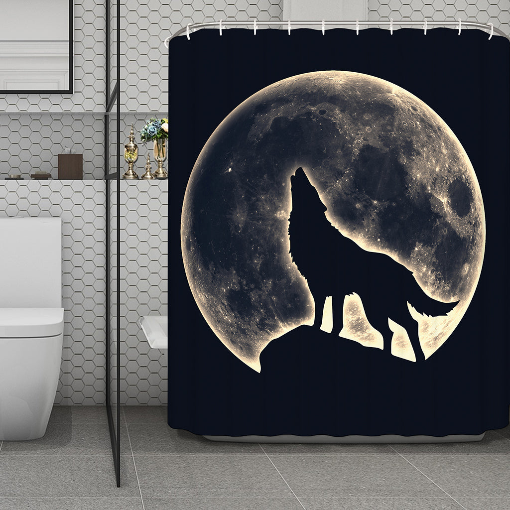 Full Moon Howling Wolf Print Polyester Shower Curtain