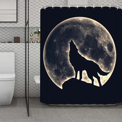 Full Moon Howling Wolf Print Polyester Shower Curtain