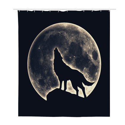 Full Moon Howling Wolf Print Polyester Shower Curtain