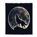 Full Moon Howling Wolf Print Polyester Shower Curtain