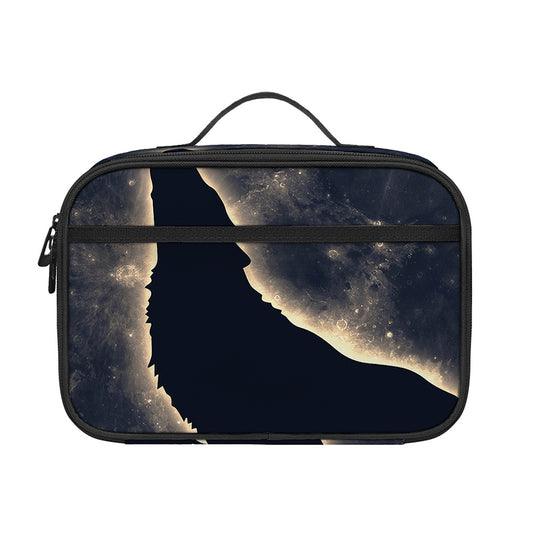 Full Moon Howling Wolf Print Portable Lunch Bag