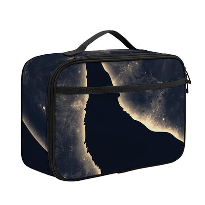 Full Moon Howling Wolf Print Portable Lunch Bag
