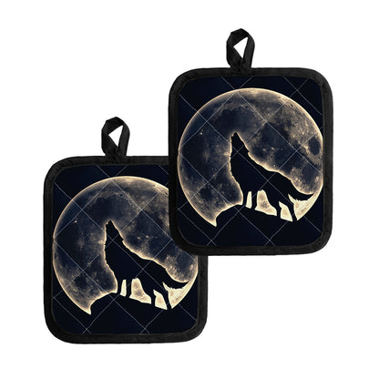 Full Moon Howling Wolf Print Pot Holders