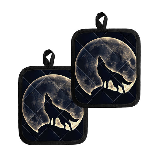 Full Moon Howling Wolf Print Pot Holders