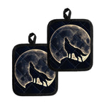 Full Moon Howling Wolf Print Pot Holders